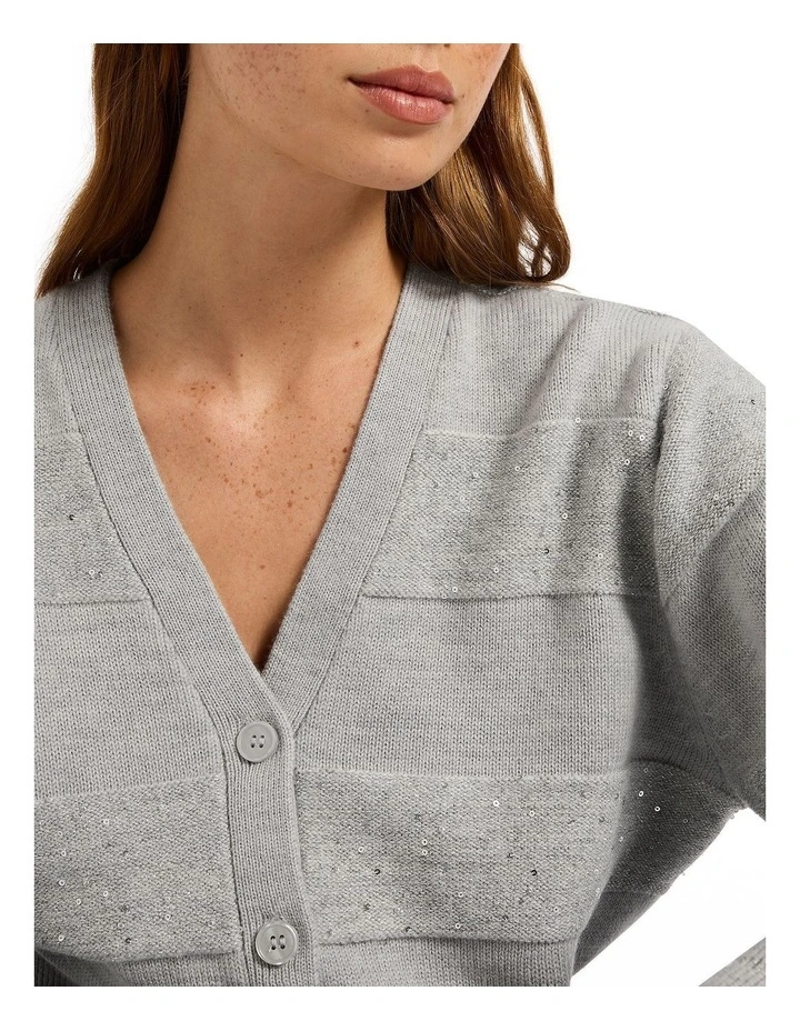 Reputation Sequin Cardigan in Light Grey