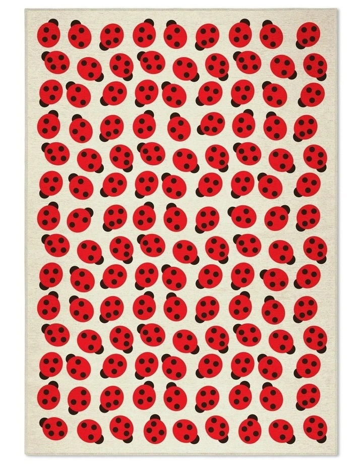 Lady Bugs Washable Chenille Rug in Red