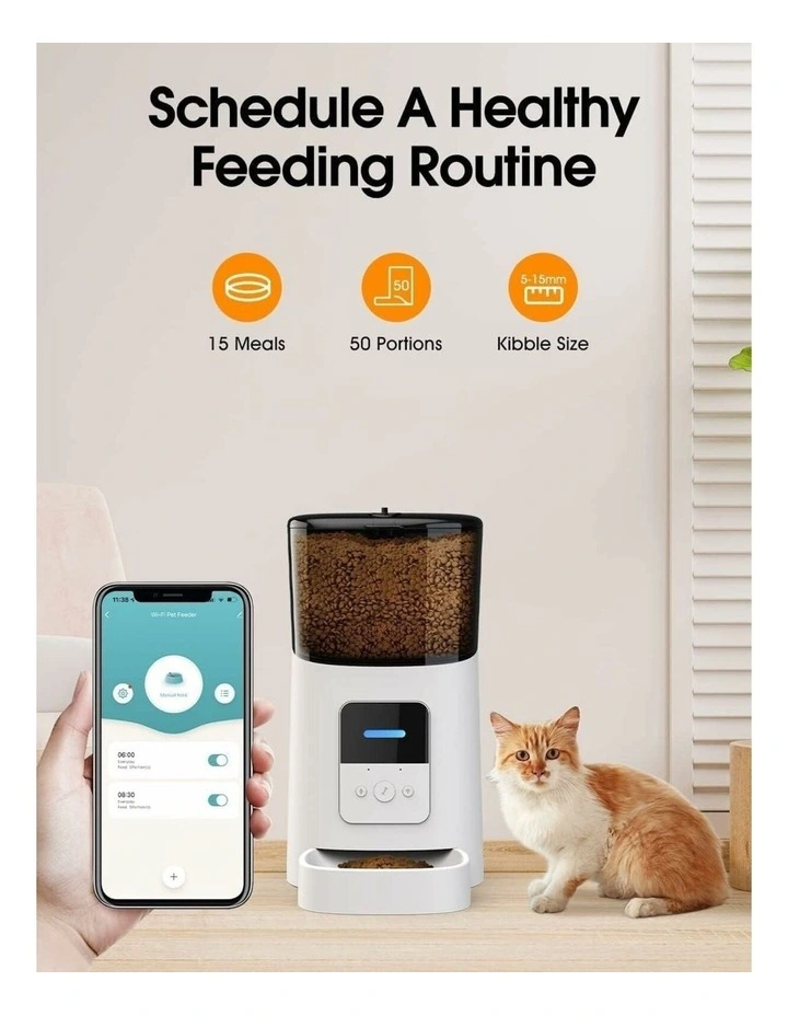 WiFi Automatic Pet Dog Cat Feeder Bowl Food Dispenser 6L in White