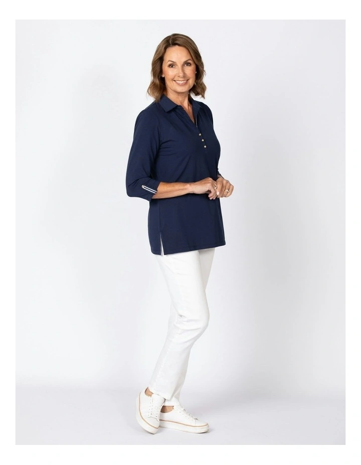 Kingston 3/4 Sleeve Polo Shirt in Navy