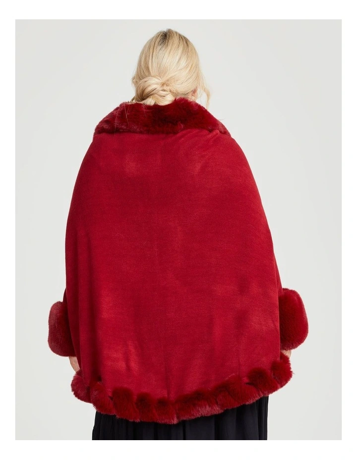 Fur Trim Evening Cape in Red