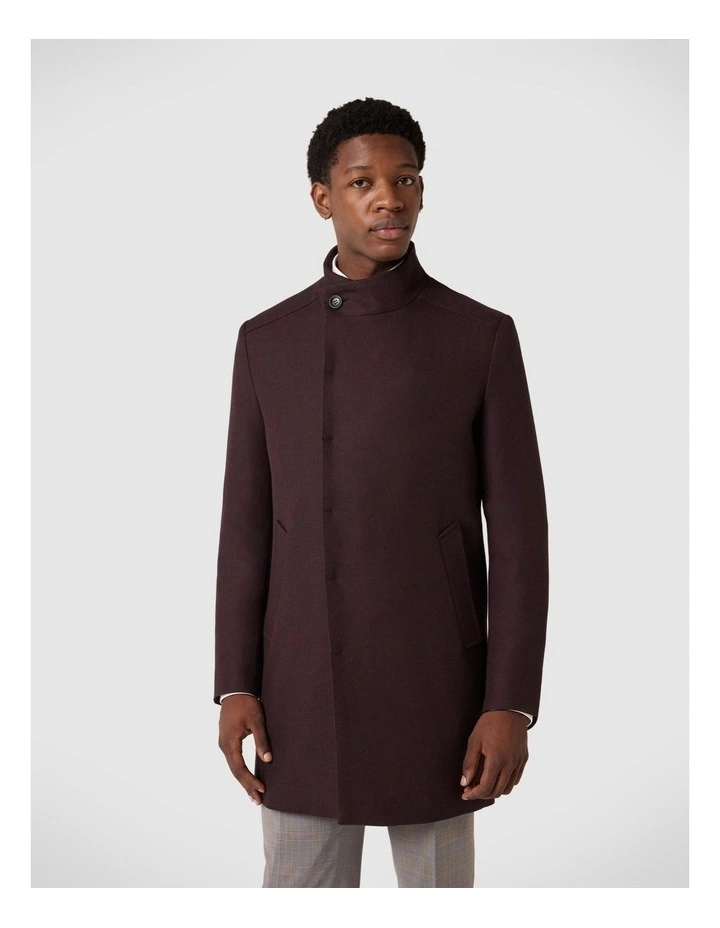 Two Tone Funnel Neck Coat in Burgundy