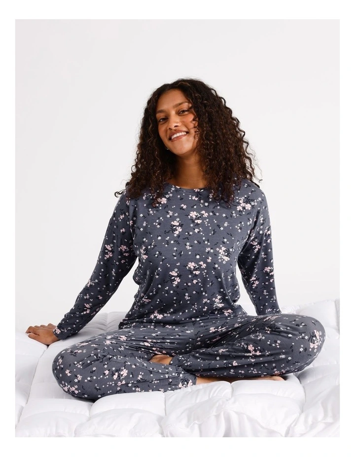 Jersey Knit Long Sleeve Top in Navy Floral