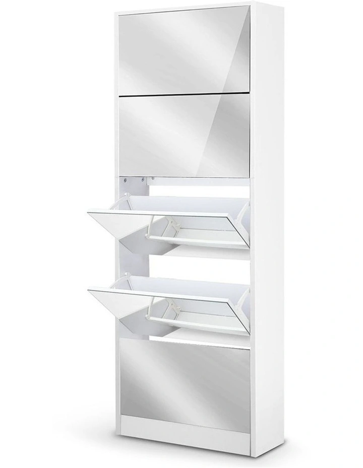 5 Drawer Mirrored Wooden Shoe Cabinet White