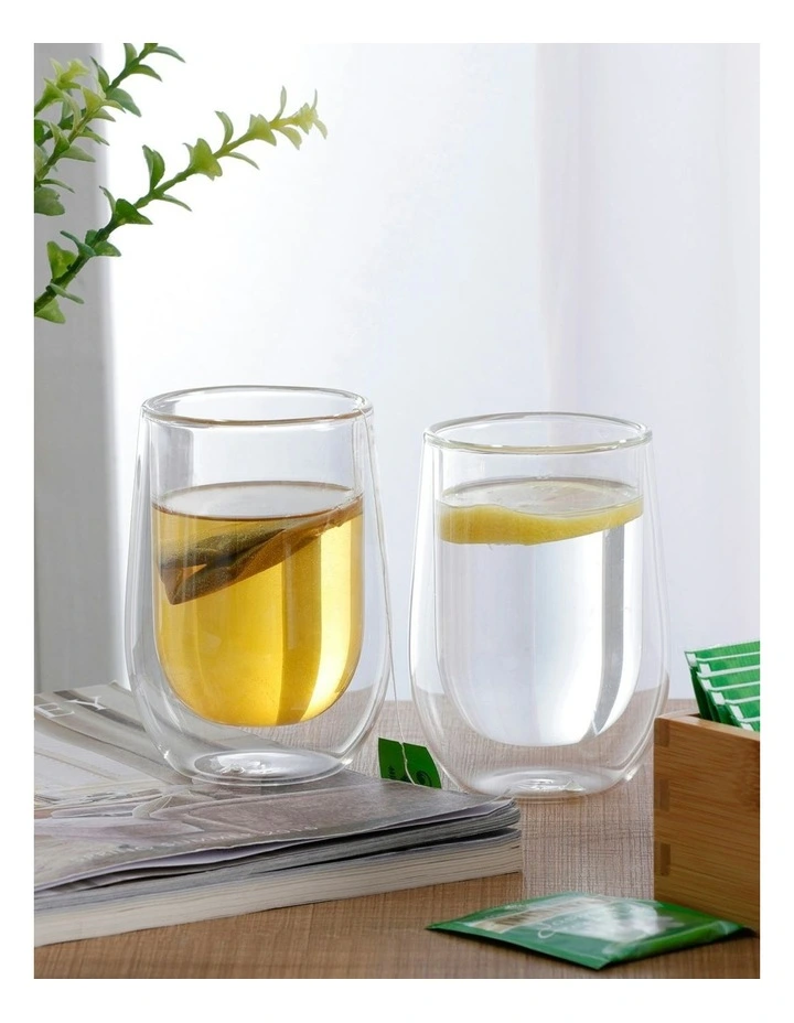 Double Wall Coffee Glass Set of 6 290ml Cups in White