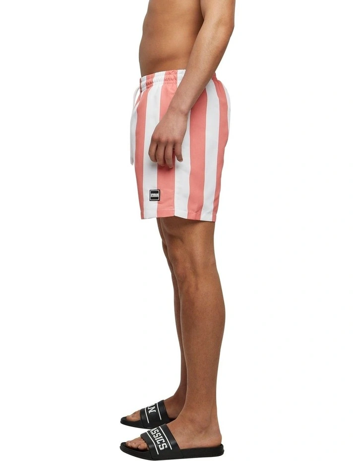 Pattern Swim Shorts in Pale Pink Bar Stripe
