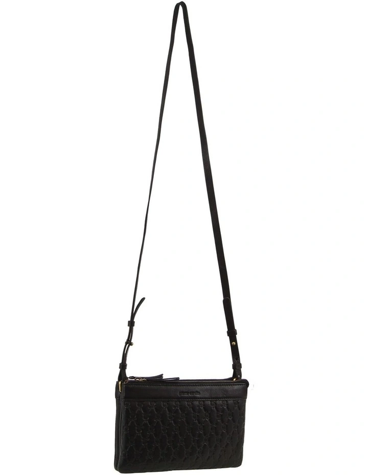 Pleated-Design Leather Cross-Body Bag in Black