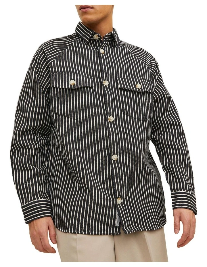Team Raglan Long Sleeve Stripe Overshirt in Dark Navy