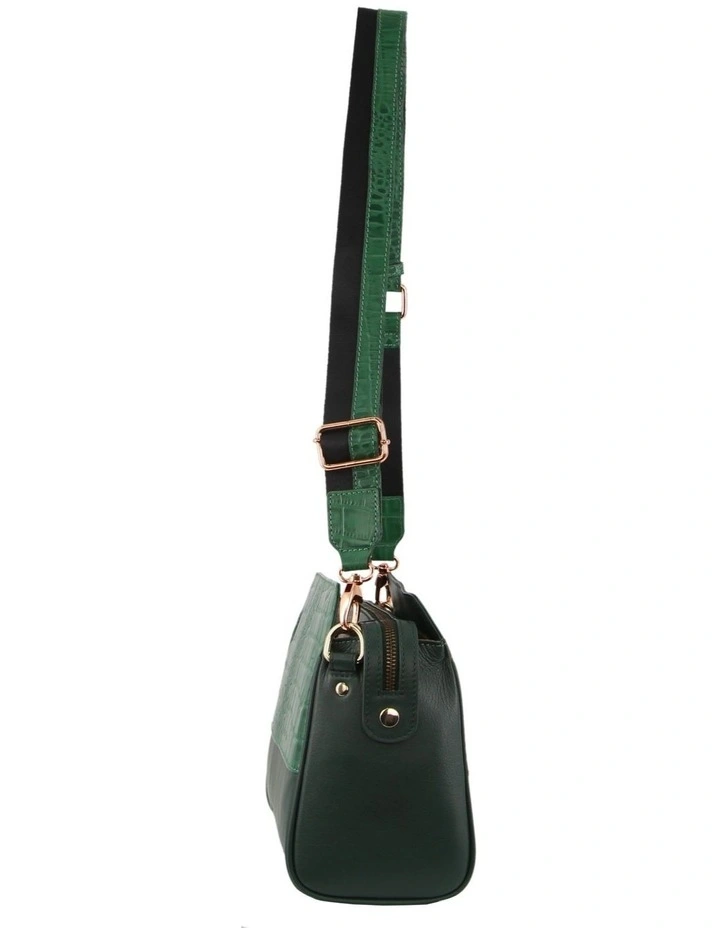 Croc-Embossed Leather Cross-Body Bag in Green