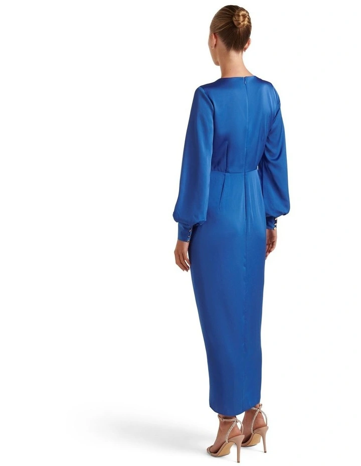 Mirella Wrap Satin Midi Dress in Blue