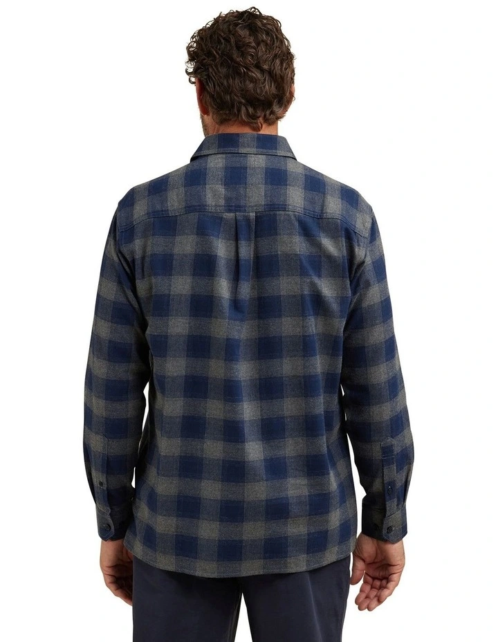Stephen Cotton Brushed Long Sleeve Shirt in Navy