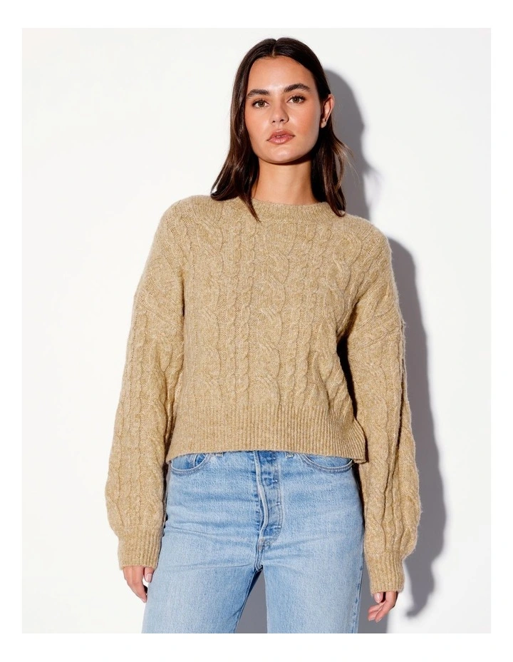Recycled Blend Chunky Cable Knit Jumper in Camel