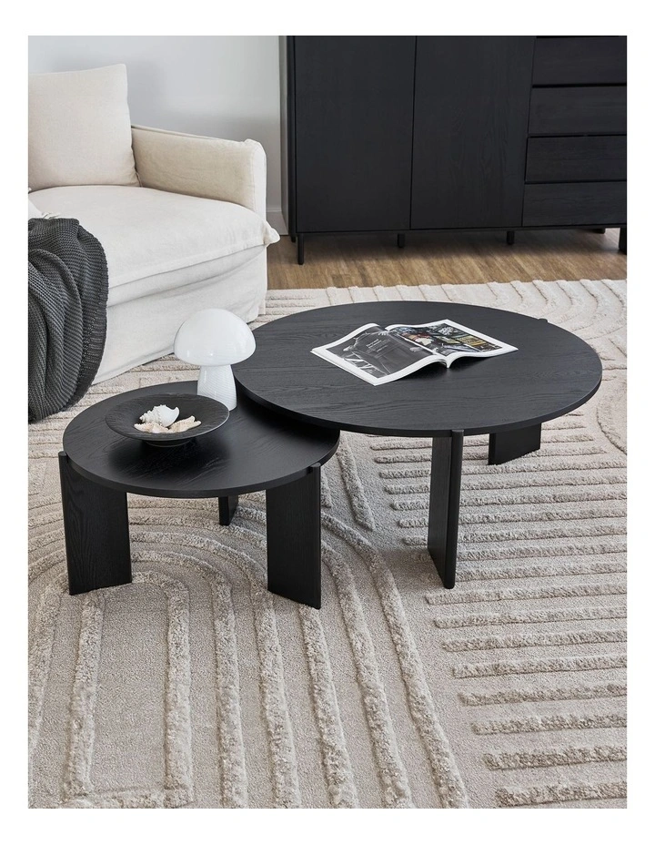 Taupo Straight Legs Coffee Tables Set of 2 in Black