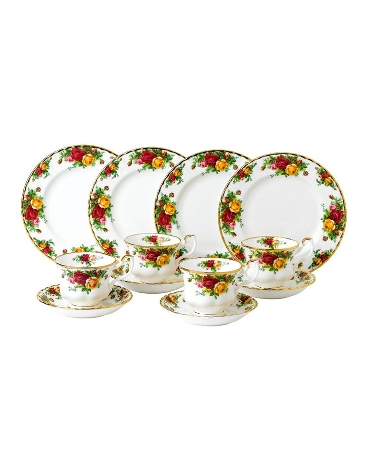 Old Country Roses 12pc Tea Set White