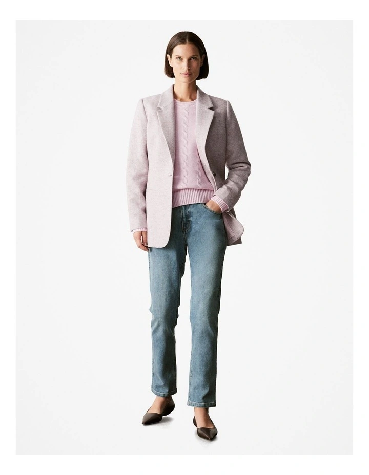 Wool Cable Knit Crew in Blossom Pink