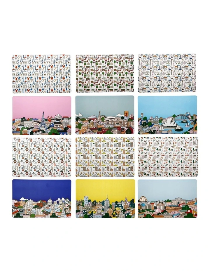 Megan McKean Cities 43.5x28.5cm Reversible Placemat 6 Pack in Blue