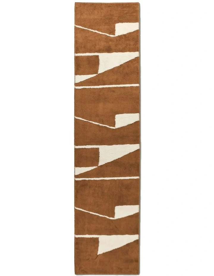 Human Washable Cotton Feel Rug Runner in Brown