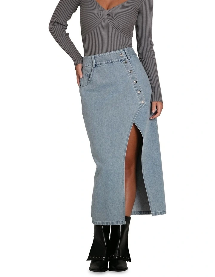 Can't Forget You Denim Midi Skirt in Stonewash