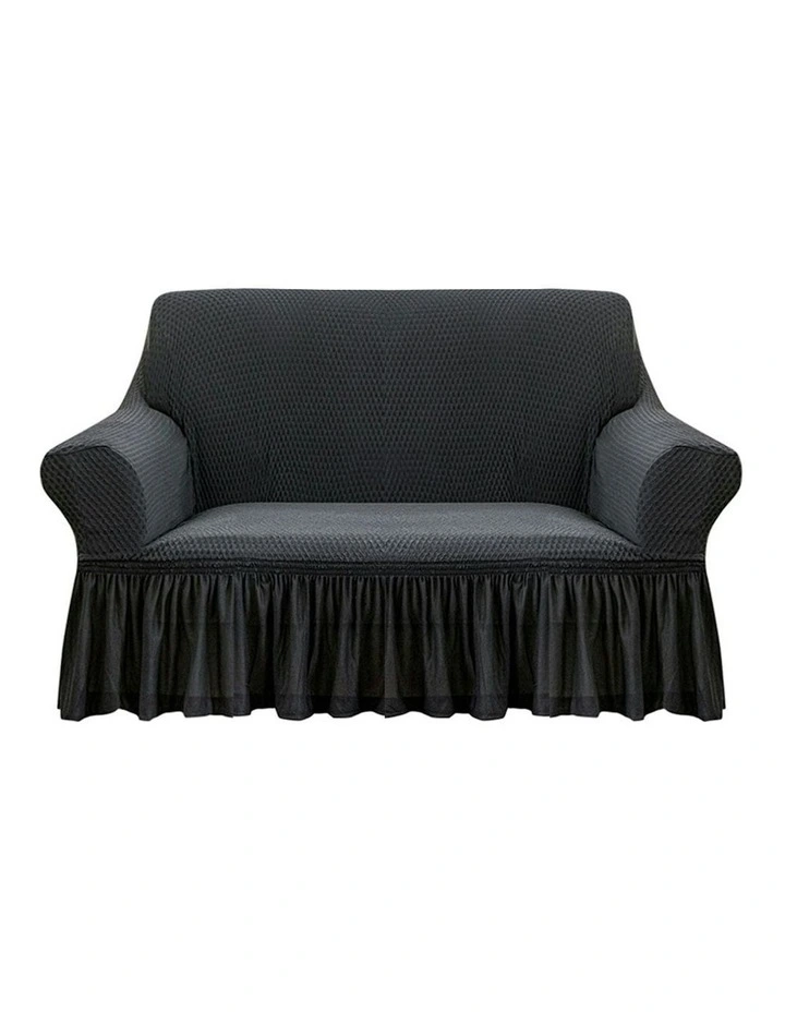2-Seater Sofa Cover with Ruffled Skirt in Grey