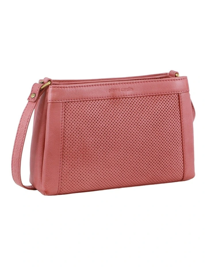 Perforated Design Leather Cross-Body Bag in Marsala