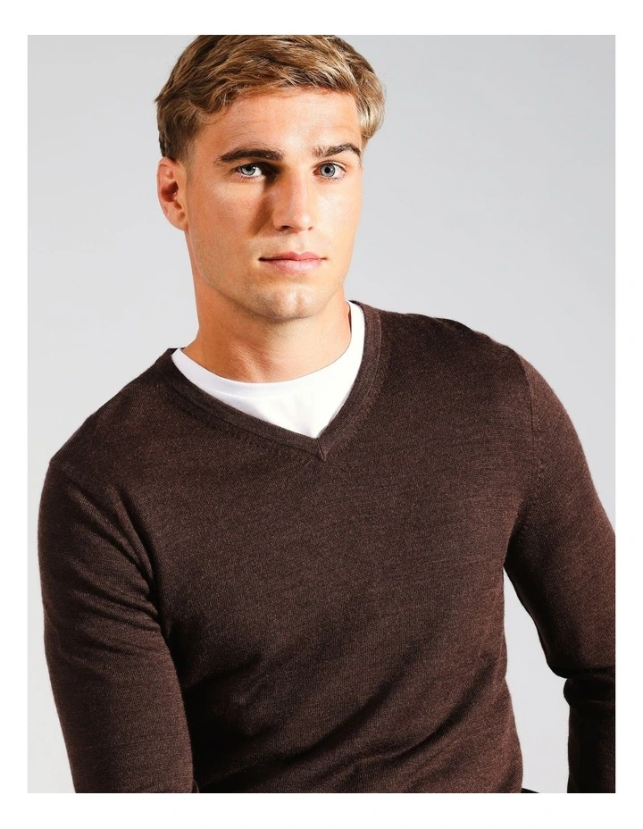 Australian Merino V-Neck Knit in Brown