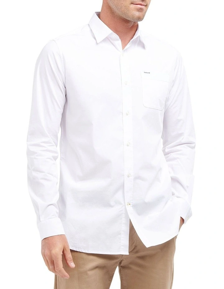 Stretch Poplin Long Sleeve Shirt in White