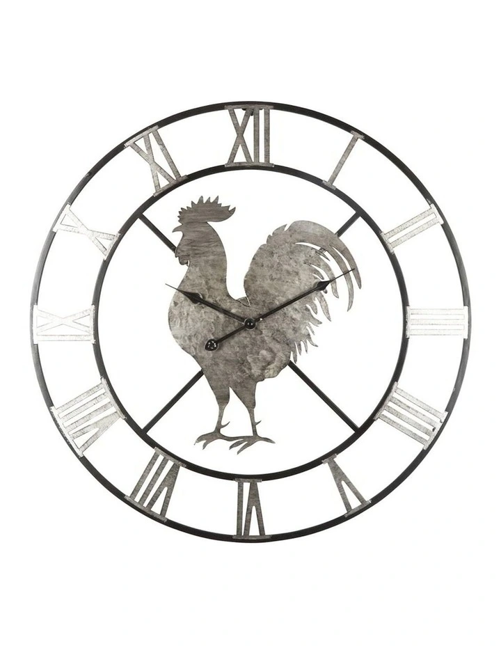 Metal Round Roman Numeral Rooster Wall Clock 60cm