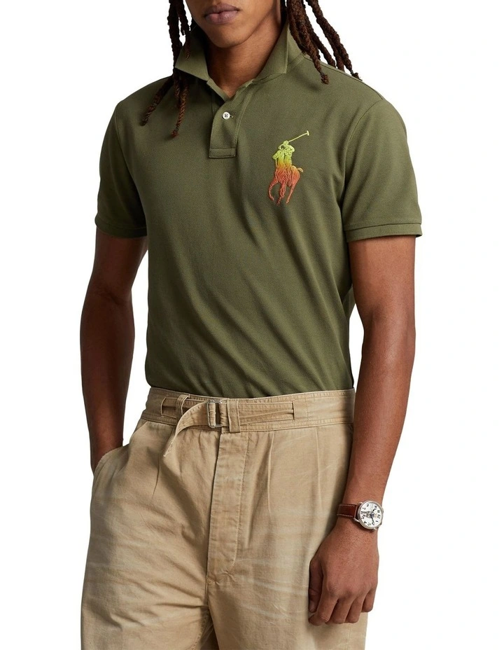 Custom Slim Fit Big Pony Mesh Polo Shirt in Green
