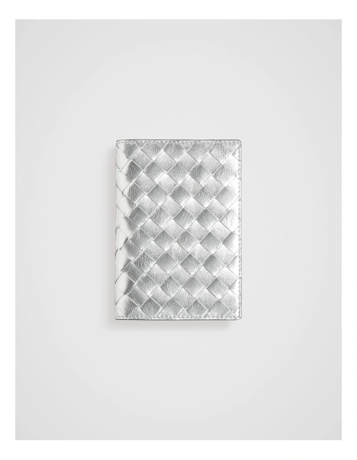 Leather Woven Passport Cover in Silver