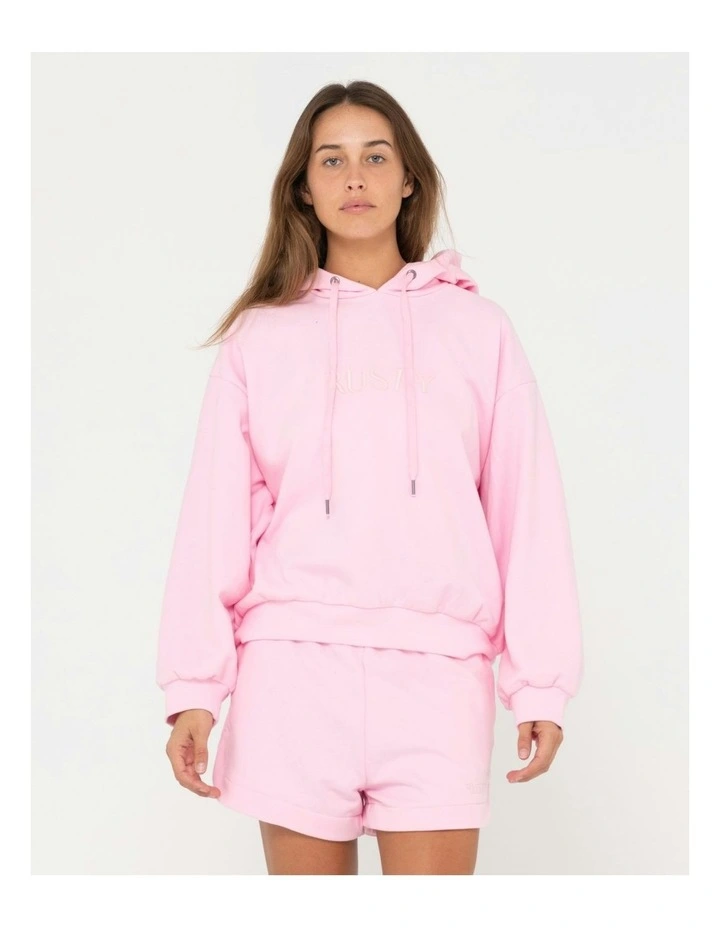 Rusty Signature Oversize Hooded Fleece in Pink