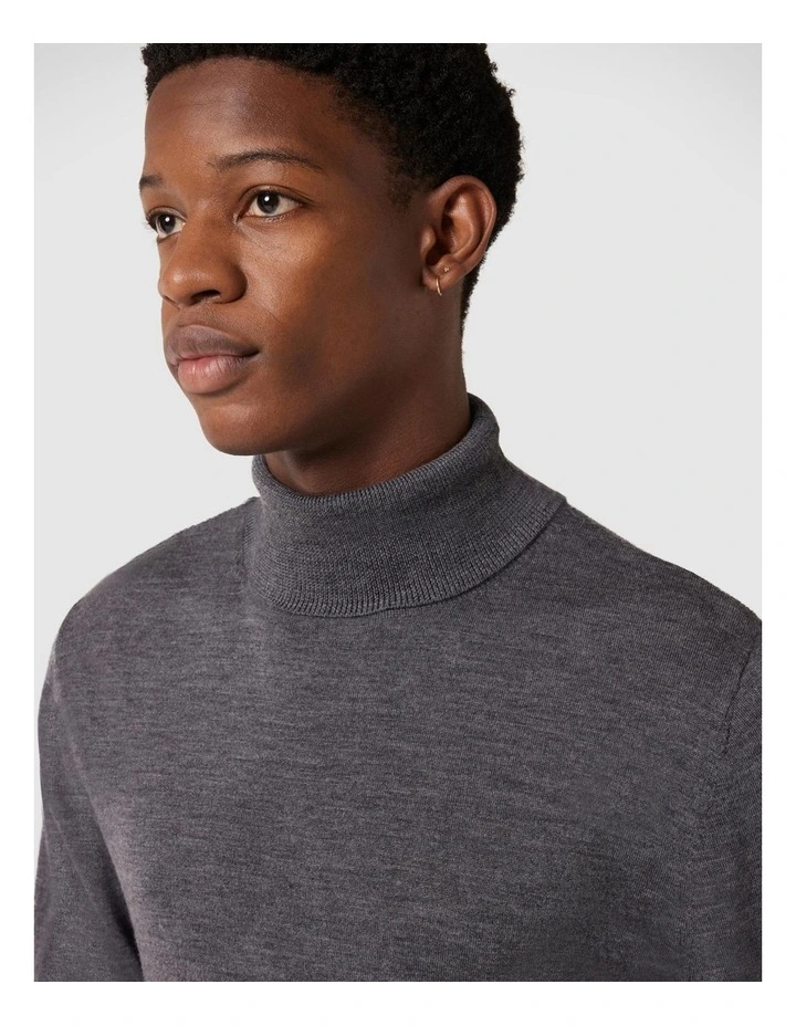 Merino Wool Roll Neck Sweater in Charcoal