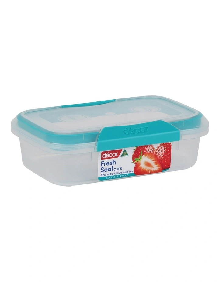 Fresh Seal Clips Oblong Food Storage 600ml in Clear/Teal