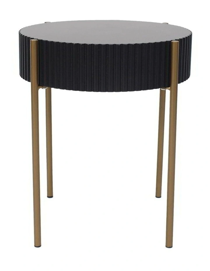 Round Ribbed Tall Coffee Table in Black/Gold