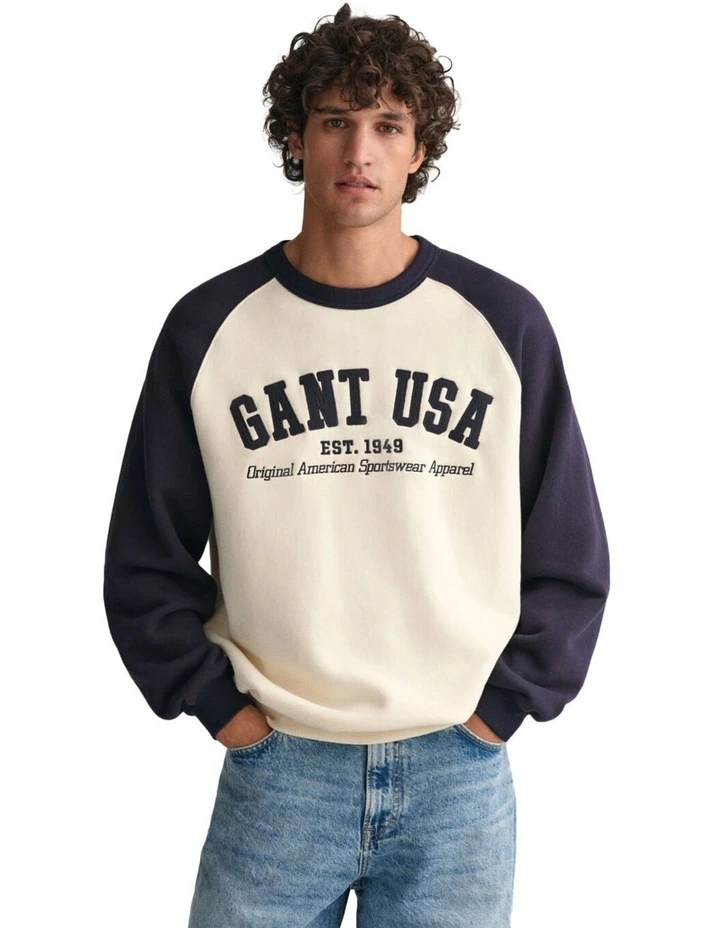 USA Crew Neck Sweat Top in Cream