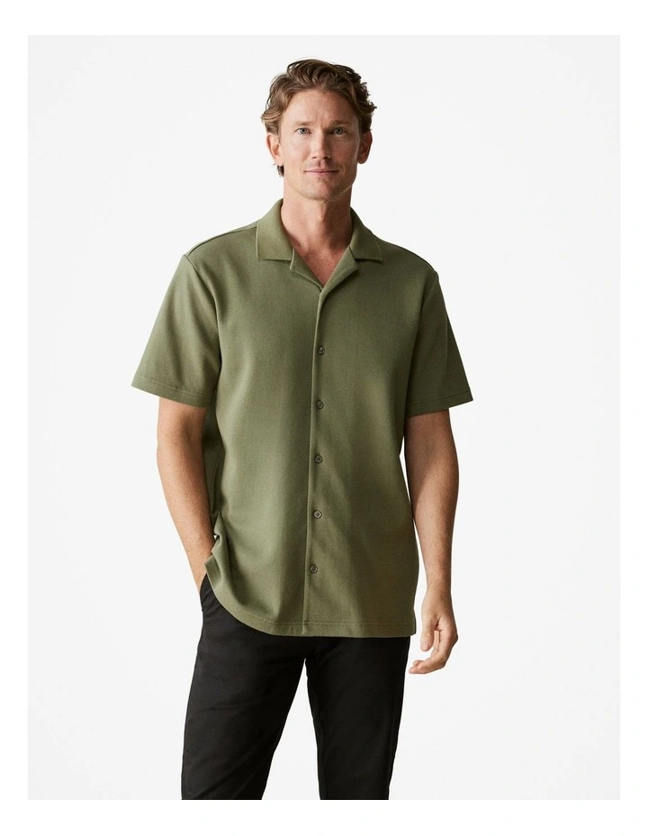 Regular Fit Cotton Blend Pique Shirt in Hunter Green