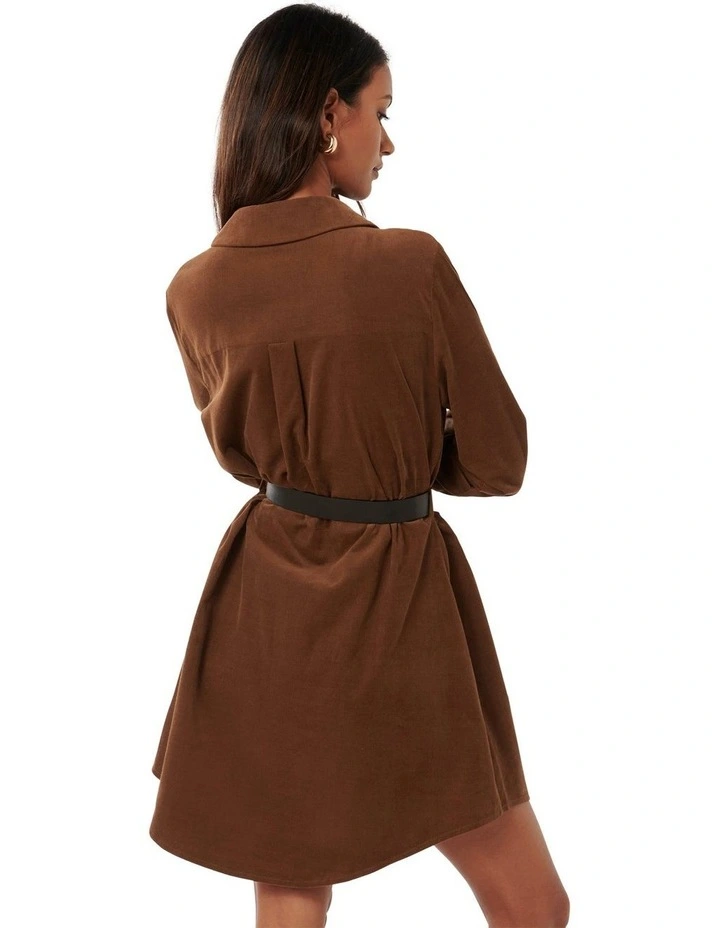Lucie Long Sleeve Cord Mini Dress in Brown