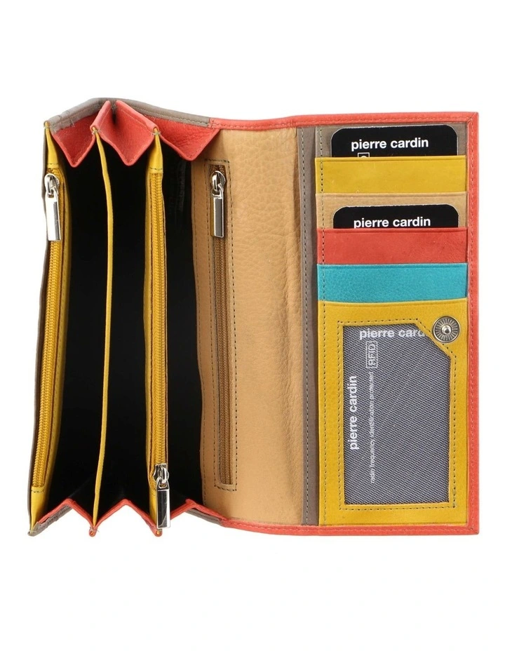 MultiColour Leather Wallet in Orange/Taupe
