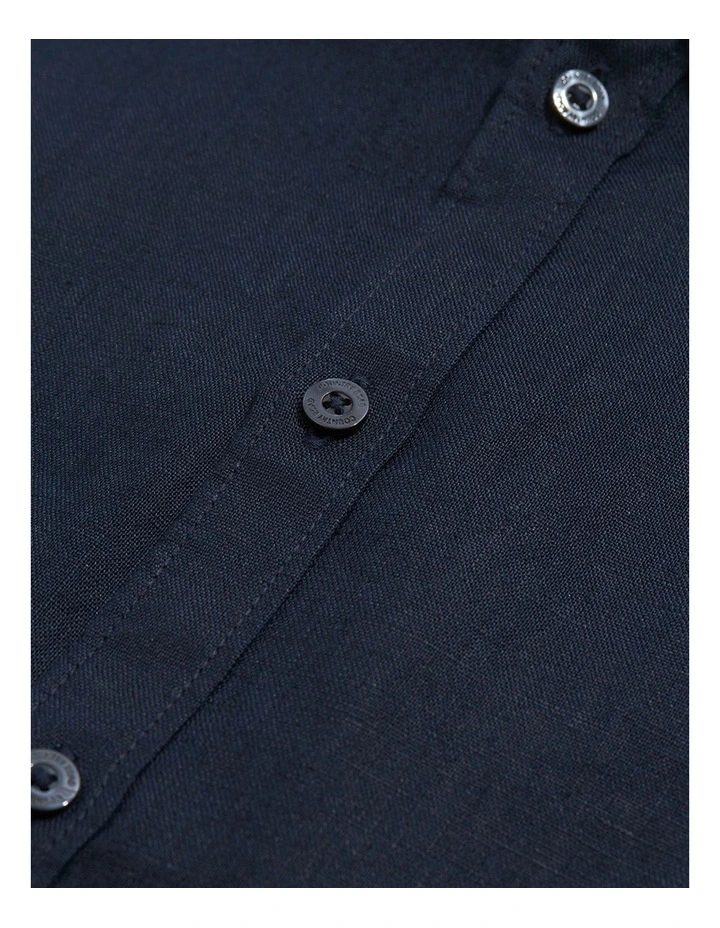 Linen Short Sleeve Shirt in Navy