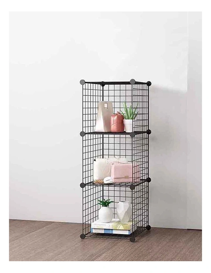 Portable Modular Grid Space 3 Tier Cube Storage in Black