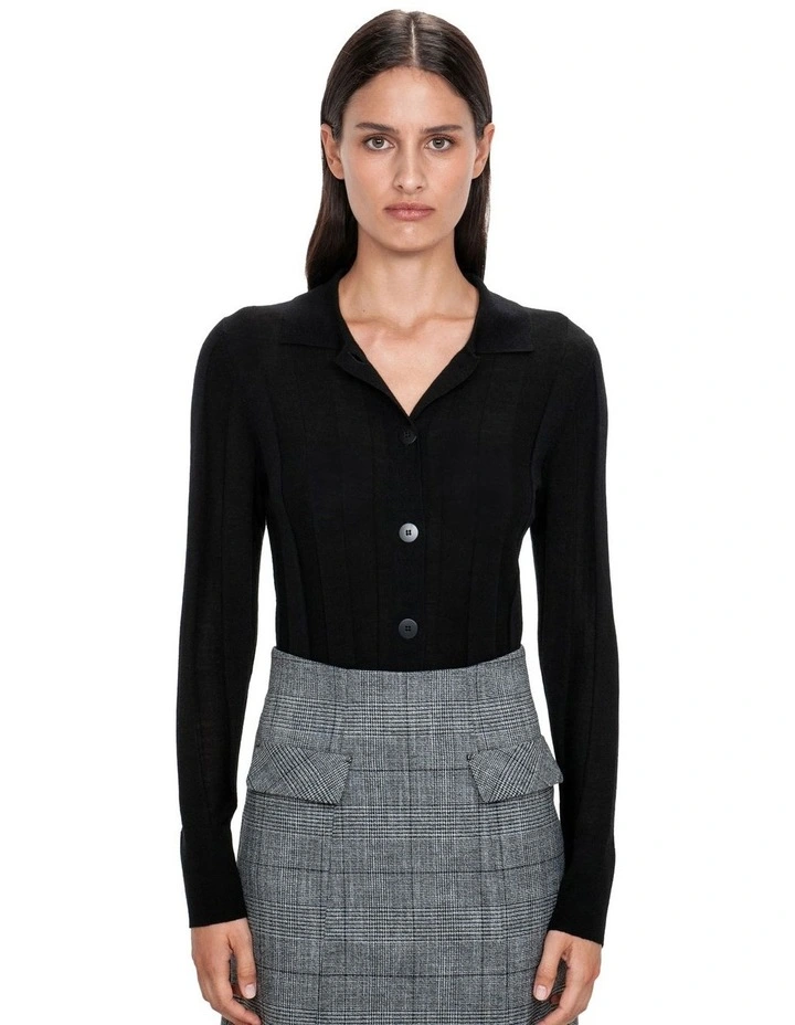 Sheer Merino Knit Shirt in Black