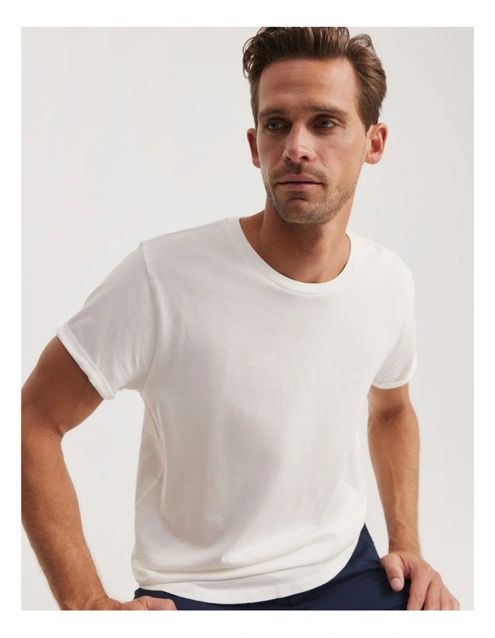Australian Cotton Longline Garment Dyed T-shirt in White