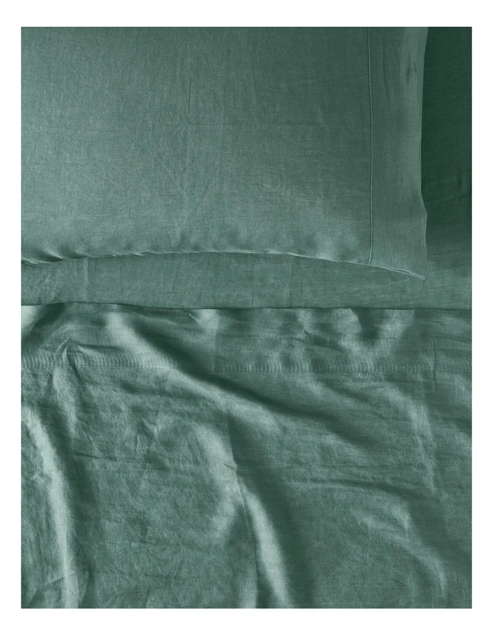 Sandy Cape Washed Belgian Linen Sheet Set in Eucalyptus
