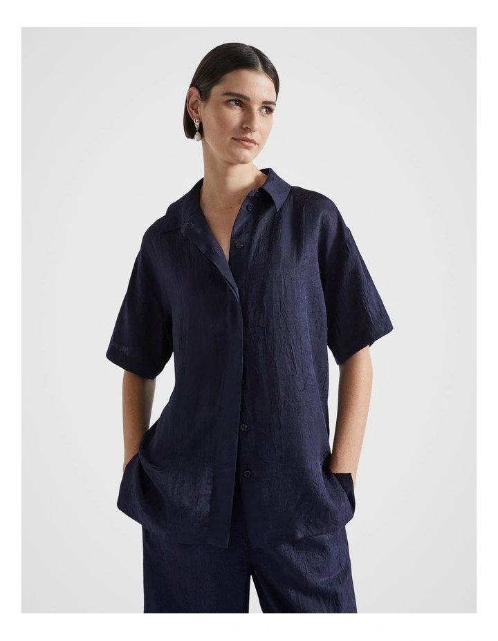 Satin Short Sleeve Shirt in Midnight Sky
