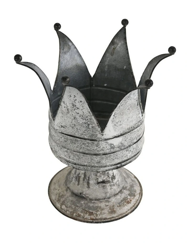 Willow & Silk Pillar Crown Ornament/Pot Planter in Distressed White
