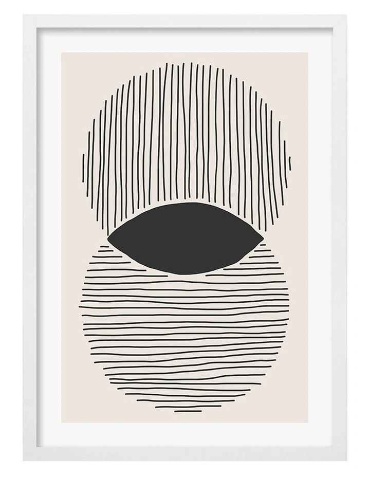 Australian Made Intersecting Circles Lines Art Print A2 in White Frame