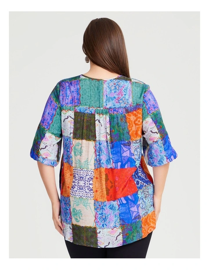 Natural Patchwork Shirring Top in Assorted