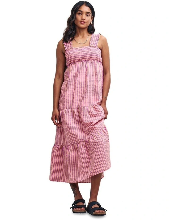Maya Midi Dress in Printed Pink Stripe