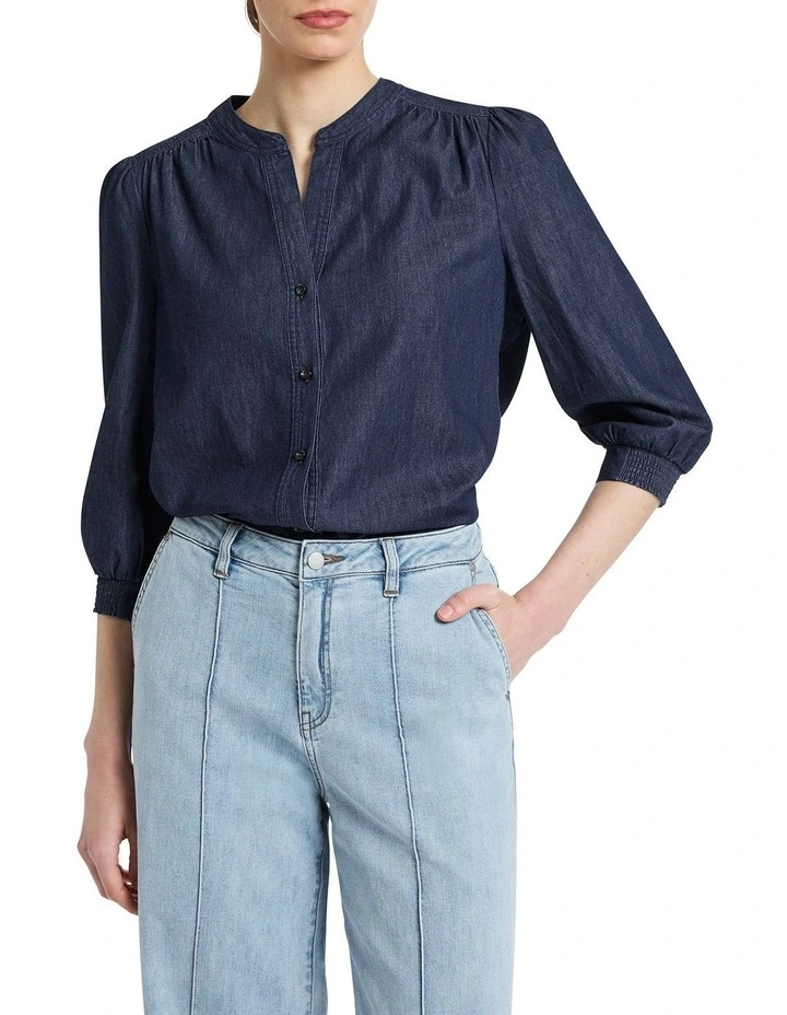 Fioretta Chambray Blouse Top in Chambray