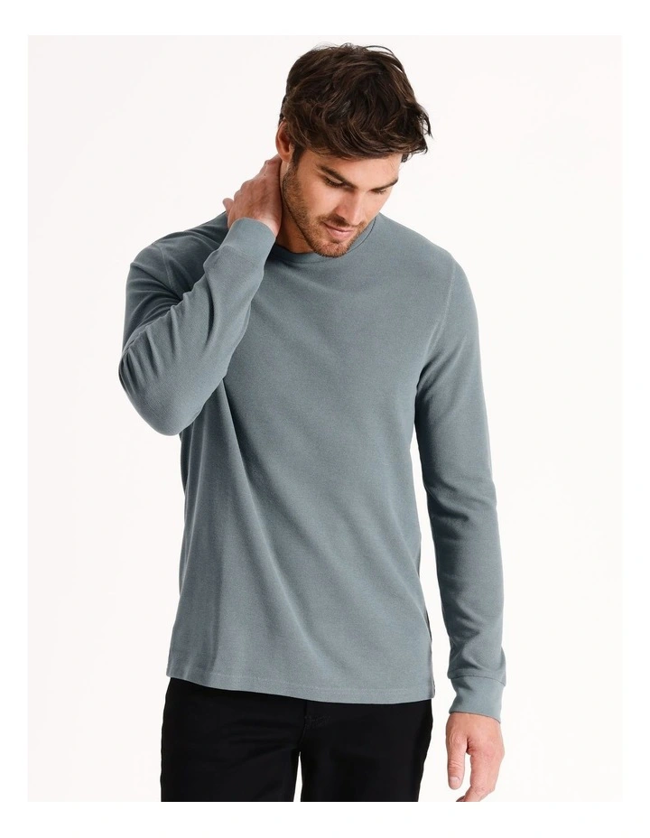 Demarchi Long Sleeve Waffle Crew Tee in Blue