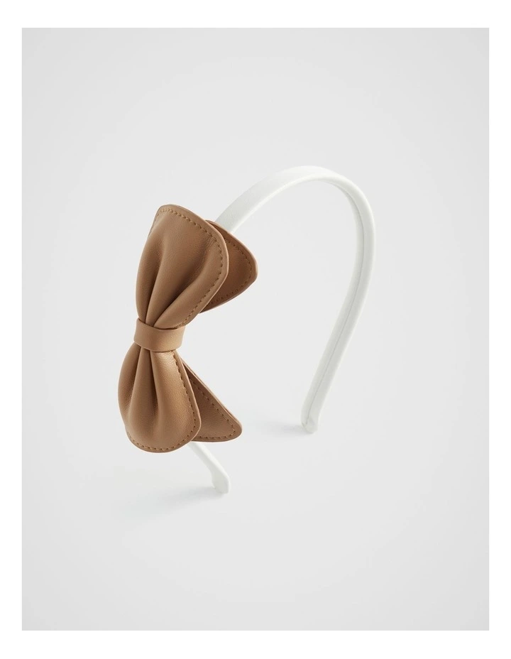 Mini Bow Headband in White/Tan